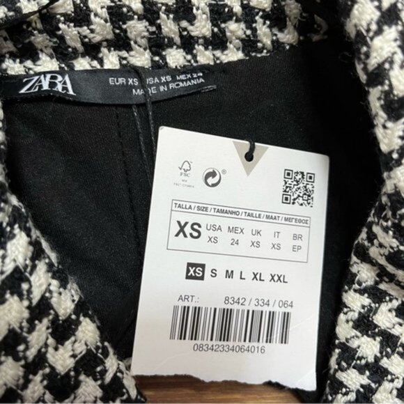 NWT Zara Houndstooth Blazer Dress Black / White 8342/334 Women Size XS - Picture 10 of 16